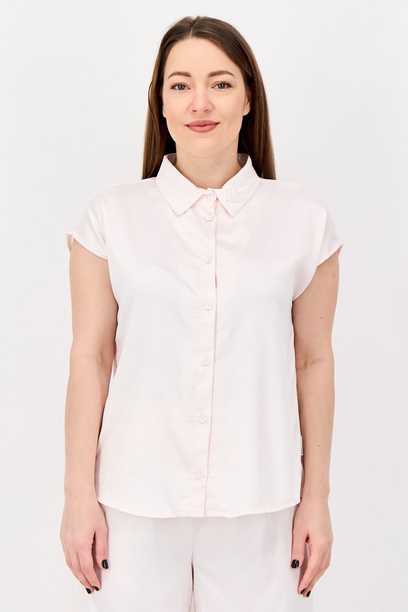 NINE WEST Women 2 Pcs Solid Cap Sleeve Satin Pyjama Set, Pink - Image 2